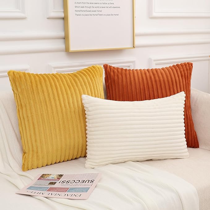 Simmore Decorative Spring Throw Pillow Covers 20x20 Set of 2, Soft Natural Plush Flannel Double-Sided Fluffy Couch Pillow Covers for Sofa Living Room, Cream White