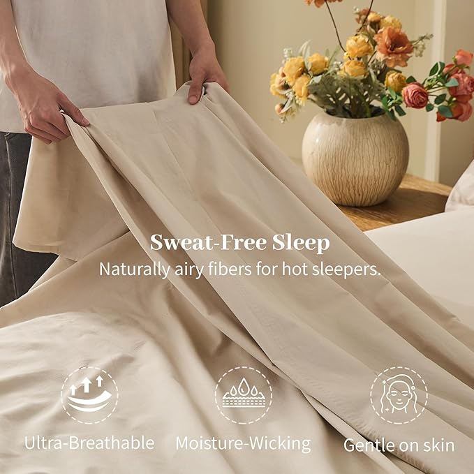 MEISHANG 100% French Pure Linen Sheets California King - Bed Sheets 4 Piece Sets, Soft Durable Flax Linen, Anti-Tear Breathable Oeko-Tex Certified with 16" Deep Pocket (Linen)