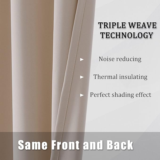 DUALIFE 54 Inch Taupe Blackout Curtains for Bedroom Short Windows Solid Blackout Curtain Panels Thermal Insulated Grommet Top Room Darkening Curtains for Bedroom 38 x 54 Inch Length Light Brown