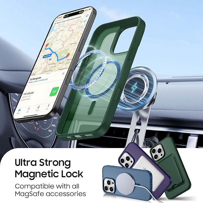 Ntwinro Magnetic for iPhone 16 Pro Max Case (Compatible with MagSafe) with Detachable Wallet & Card Holder for 3 Cards [RFID Blocking] Military Grade Protective Slim Phone Cover, Green