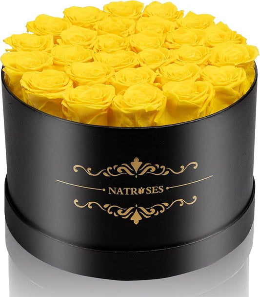 NATROSES 27 Piece Forever Preserved Roses in a Box, Preserved Flowers for Delivery Birthday, Flowers Gifts for Mothers Day, Yellow