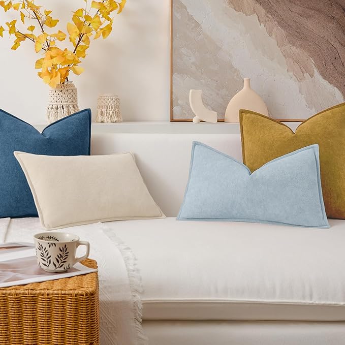 Kevin Textile Waterproof Decorative Pillow Covers Light Blue 16x16 Inch Pack of 2 Soft Boucle Textured Throw Pillowcases Elegant Accent Pillows for Couch Sofa Chair Bed Home Decor Indoor Outdoor