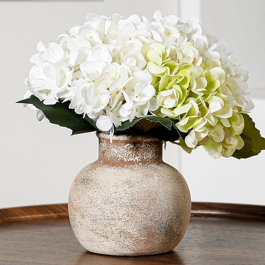 White Ceramic Rustic Flower Vase, 5.83 Inch Pottery Modern Vase for Shelf, Tabletop, Vintage Farmhouse Home Decor for Coffee Table, Living Room, Mantle, Fireplace, Entryway