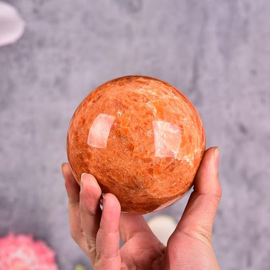JIC Gem Real Sunstone Crystal Sphere Ball Healing Crystal Ball with Decoation Stand for Fengshui Meditation Ball (100-110mm)