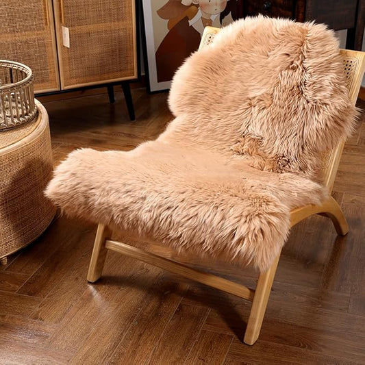 Premium Genuine Fur Sheepskin Rug Real Australia Sheepskin Natural Luxury Fluffy Lambskin Fur Area Rug Seat Covers for Kids Bedroom Sofa Chair Cover (Light Brown, Single Pelt/2ft x 3ft)