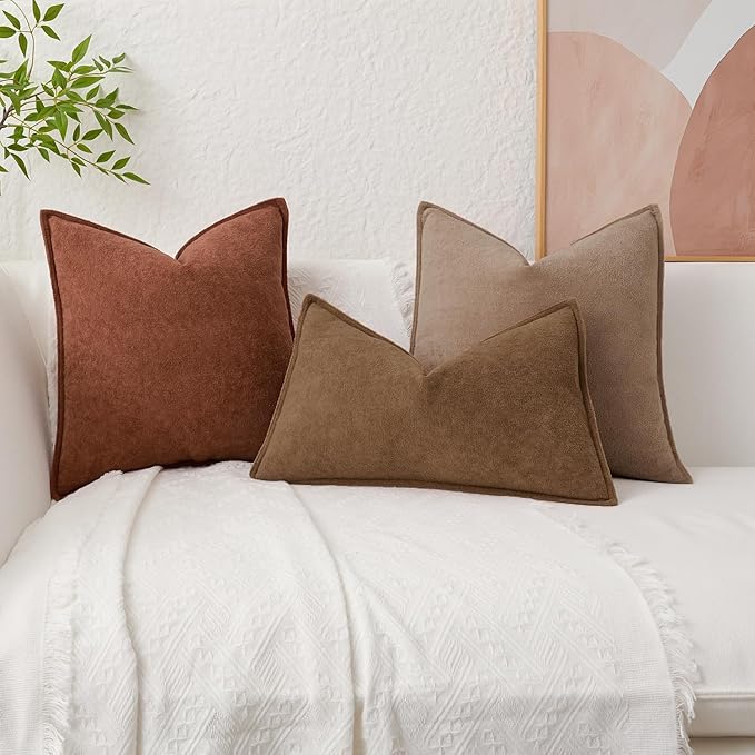 Kevin Textile Waterproof Decorative Pillow Covers Camel 16x16 Inch Pack of 2 Soft Boucle Textured Throw Pillowcases Elegant Accent Pillows for Couch Sofa Chair Bed Home Decor Indoor Outdoor