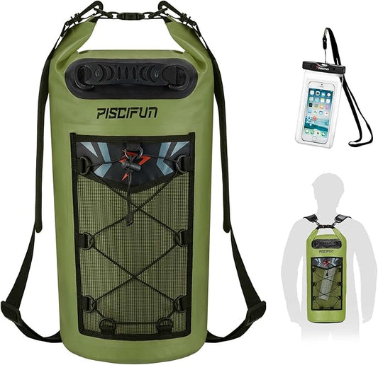 Piscifun Dry Bag, Waterproof Floating Backpack 10L/20L/30L/40L with Waterproof Phone Case for Boating, Kayaking, Fishing