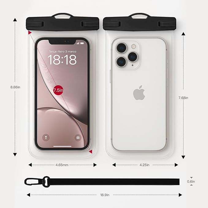 1/2 Pack Waterproof Phone Pouch Compatible with iPhone 17 16 15 Pro Max & Galaxy S24+/S23 7in Waterproof Phone Case, IPX8 Beach Travel Must Haves, Beach Essentials, Black and Blue, 2 Pack