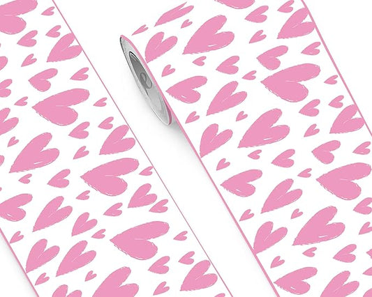 FLFK Pink Heart Wallpaper Border - Peel and Stick Wall Paper, Self Adhesive Removable PVC Borders Sticker, Modern Waterproof Trim for Home Decor, 10" x 240"