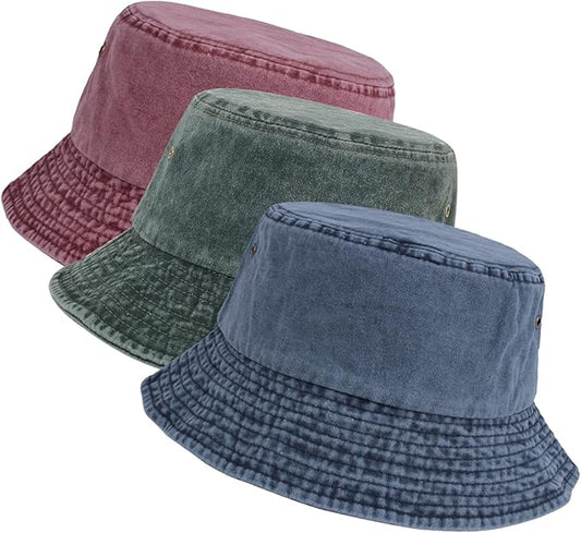 Washed Cotton Bucket Hats Packable Summer Outdoor Cap Travel Beach Sun Hat Plain Colors for Men Women