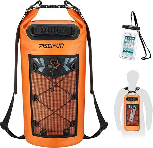 Piscifun Dry Bag, Waterproof Floating Backpack 10L/20L/30L/40L with Waterproof Phone Case for Boating, Kayaking, Fishing