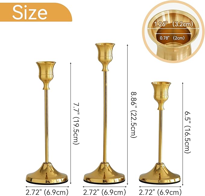 Taper Candle Holders, Tall Vintage Metal Candlestick Holders, 12 PCS Gold Candle Sticks Holders for Home Decor Table Centerpiece Wedding Housewarming Festival, Gold, 4 Sets (12 pcs)
