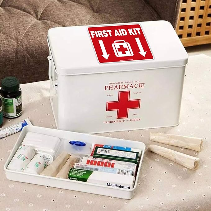 First Aid Kit Sticker, First Aid Kit Sticker Decal for Home, Schools and Business, 4 Pack, 10 x 7 inch Self-Adhesive Vinyl Decal Stickers, Reflective, UV Protected, Waterproof