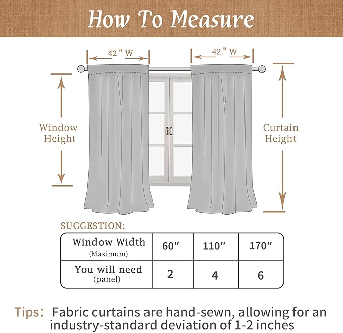 LAMIT Natural 100% Blackout Linen Curtains, 63 Inches Linen Textured Thermal Bedroom Curtains Back Tab and Rod Pocket Neutral Panels with White Liner for Farmhouse, 2 Panels, 42 x 63 Inch, Ivory