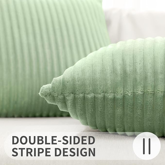 Simmore Decorative Spring Euro Sham Throw Pillow Covers 24x24 Set of 2, Soft Natural Plush Flannel Double-Sided Fluffy Couch Pillow Covers for Sofa Living Room, Sage Green