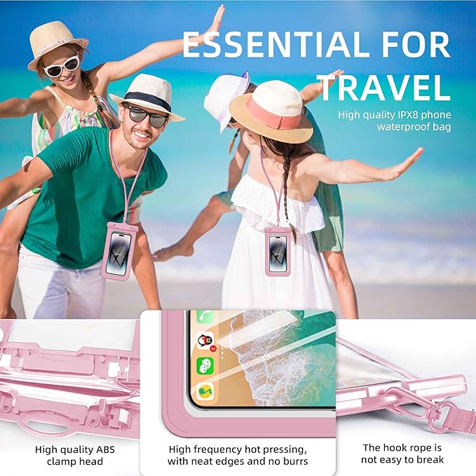 [Up to 6.9" 2 Pack Waterproof Phone Pouch Case,Waterproof Phone Bag for iPhone 17 16 15 14 13 Pro Max Plus Galaxy S25 S24 Ultar Plus+,IPX8 Cellphone Dry Bag Beach Travel Essentials-Pink