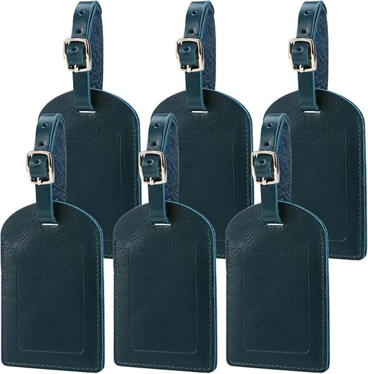 Ringsun Genuine Leather Luggage Tag for Suitcases ID Tags Bag Tags for Luggage (6 Pack, Blue)