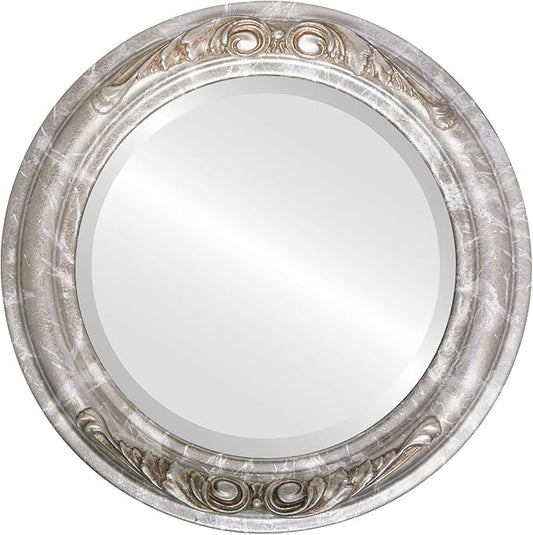 OVALCREST Round Beveled Wall Mirror for Home Decor - Florence Style - Champagne Silver - 22x22 Outside Dimensions