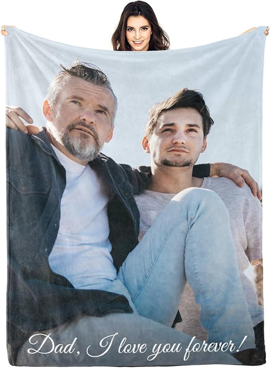 Dad Gifts Personalized Gifts from Daughter Custom Blankets with Photos and Text Multiple Colors Sizes Soft Flannel Gifts for Men Birthday Gifts for Dad