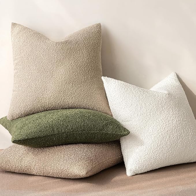 MIULEE 12x20 Inch Decorative Lumbar Throw Pillows for Bed Set of 2 Textured Boucle Neutral Spring Throw Pillow Covers Olive Green Accent Solid Pillowcases Sofa Livingroom Home Decor