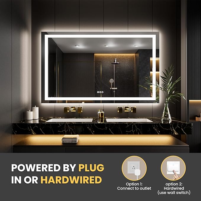 LOAAO 66"X40" LED Mirror for Bathroom, Lighted Bathroom Mirror with Lights, Anti-Fog, Dimmable, Memory Function, Easy to Install, Clear Reflection