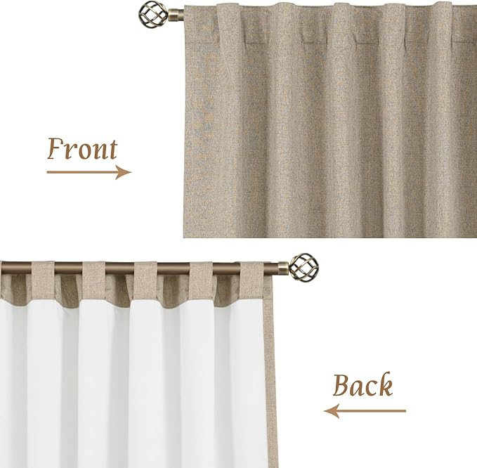 LAMIT 100% Blackout Short Linen Curtains for Cafe, 40 Inch Length Linen Textured Thermal Curtains Back Tab and Rod Pocket Neutral Panels with White Liner for Kitchen, 2 Panels, 42 x 40 Inch, Taupe