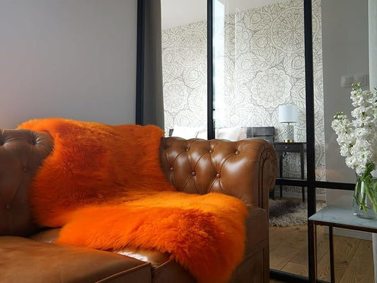 HUAHOO Premium Genuine Sheepskin Rug Camel Real Australia Sheepskin Natural Lambskin Fur Area Rug Seat Covers for Kids Bedroom Sofa Chair Cover Pets Dogs Mat Double Pelt/2' x 6' Orange