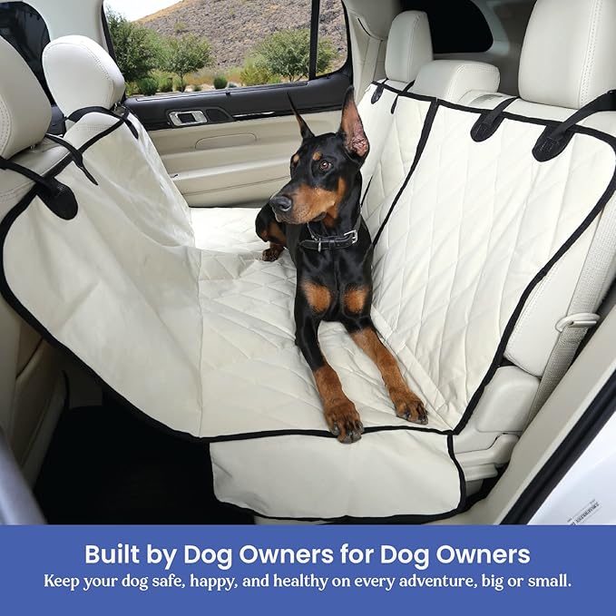4Knines Dog Hammock for Full Size Trucks & Large SUVs (XL, Tan) – Bench Seat Covers for Trucks with 60/40 Split Seats - Armrest & Seatbelt Access – Waterproof, Easy Install, Machine Washable