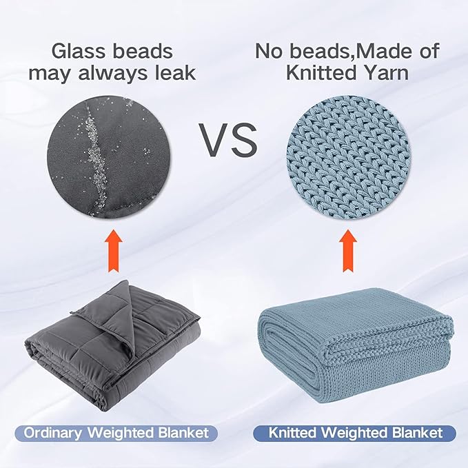 Guohaoi Knitted Weighted Blanket Kids (Haze Blue 50"x60" 7lbs) No Beads Cooling Heavy Blanket, Home Decor Breathable Chunky Knit Throw Blanket for All-Season Use