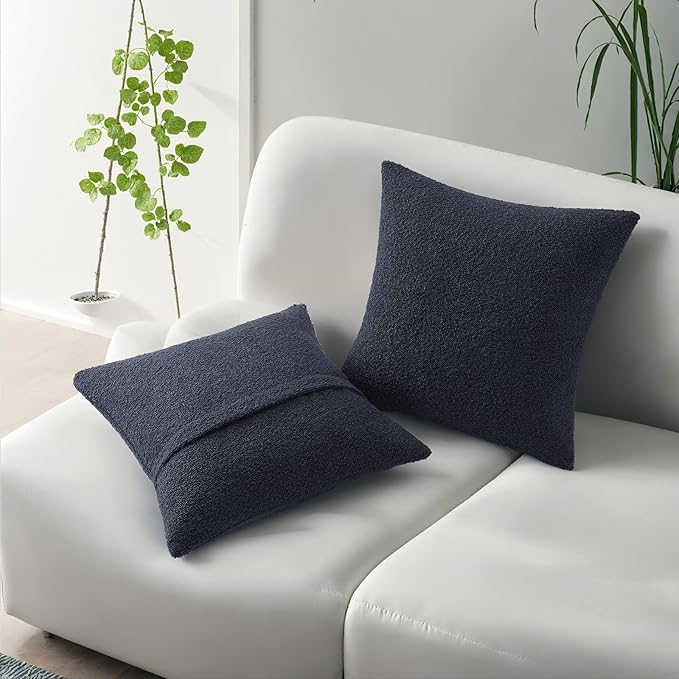 HAUSSY Set of 2 26x26 Decorative Throw Pillow Covers, Soft Cozy Euro Pillow Shams Textured Boucle, Home Decor for Couch Bed Living Room, Navy Blue