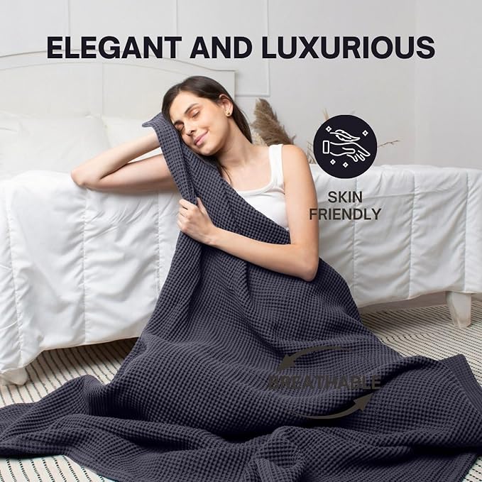 Organic Cotton Waffle Blanket King Size (104" x 90") – Lightweight, Breathable & Ultra-Soft All-Season Blanket for Adults, Teens & Toddlers – Perfect for Summer, Spring & Winter – Grey