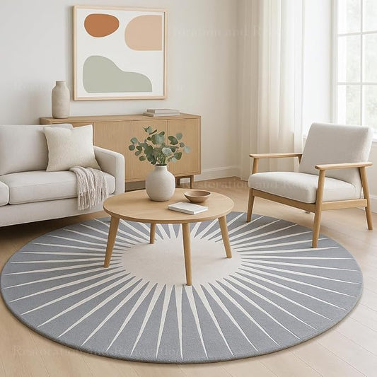 Modern Round Area Rug – Hand-Tufted with 100% NZ Wool, Thick & Soft Circular Carpet for Living Room, Bedroom & Dining Room Decor (Grey, 4' Round)