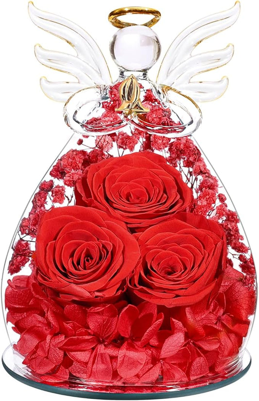 Beferr Valentines Day Rose Gifts for Her Women Mom Gifts for Birthday, Fresh Flowers for Delivery Prime Forever Preserved Rose in Glass Angel Figurine, for Grandma Wife Kids Daughter