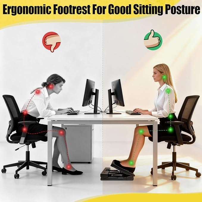Foot Rest for Under Desk at Work Ergonomic Footrest with Adjustable Height and Angle, Foldable Foot Stool with Removable Pad Massage Beads for Office Gaming Chair Brown