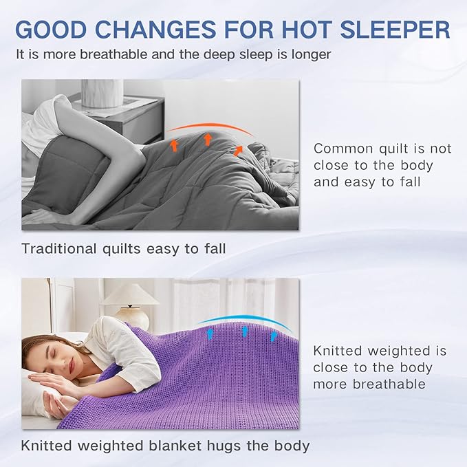 Guohaoi Knitted Weighted Blanket Kids (Purple 50"x60" 10lbs) No Beads Cooling Heavy Blanket, Home Decor Breathable Chunky Knit Throw Blanket for All-Season Use
