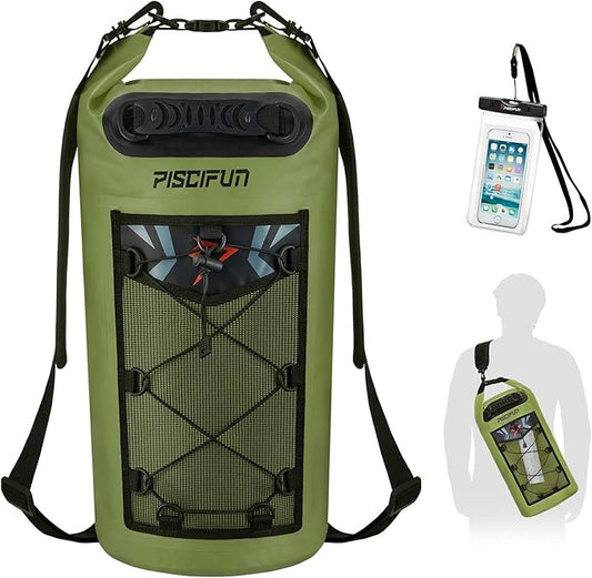 Piscifun Dry Bag, Waterproof Floating Backpack 10L/20L/30L/40L with Waterproof Phone Case for Boating, Kayaking, Fishing