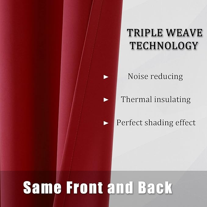 DUALIFE Christmas Red Blackout Curtains for Bedroom 84 Inches Long Room Darkening Thermal Insulated Curtain Panels with Grommet Top Window Drapes for Living Room 42x84 Inch Length