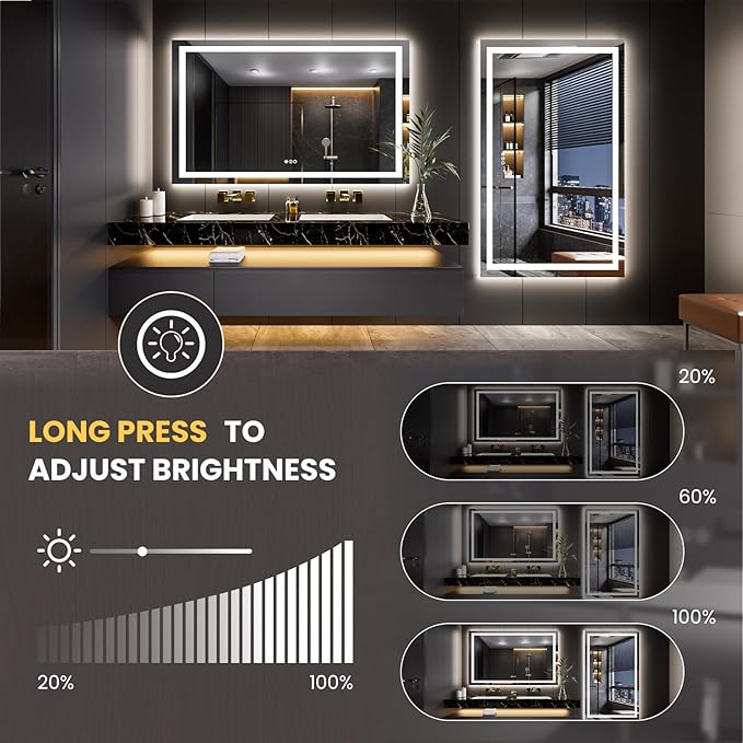 LOAAO 66"X40" LED Mirror for Bathroom, Lighted Bathroom Mirror with Lights, Anti-Fog, Dimmable, Memory Function, Easy to Install, Clear Reflection