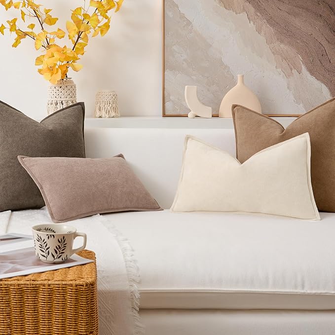 Kevin Textile Waterproof Decorative Pillow Covers Beige 16x16 Inch Pack of 2 Soft Boucle Textured Throw Pillowcases Elegant Accent Pillows for Couch Sofa Chair Bed Home Decor Indoor Outdoor