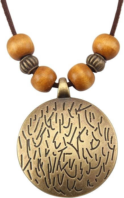 Leather Necklace for Women Boho Choker Necklace Long Cord Leather Pendant Bohemian Neckalce Vintage Alloy Pendant Leather Rope Necklace Wooden Necklaces for Women
