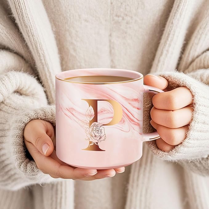 Valentines Day Gifts for Her, Anniversary Birthday Galentines Gifts for Women Mom Grandma Friend Sister Wife Teacher Coworker, Personalized Initial Customized Gift Monogrammed A-Z Coffee Mug 12 OZ(P)