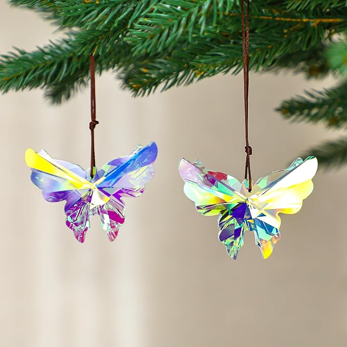 76mm Crystal Hanging Butterfly Prism Suncatcher,Rainbow Glass Butterfly Sun Catcher,AB Prism Hanging Crystals for Window Garden Home Christmas Decor