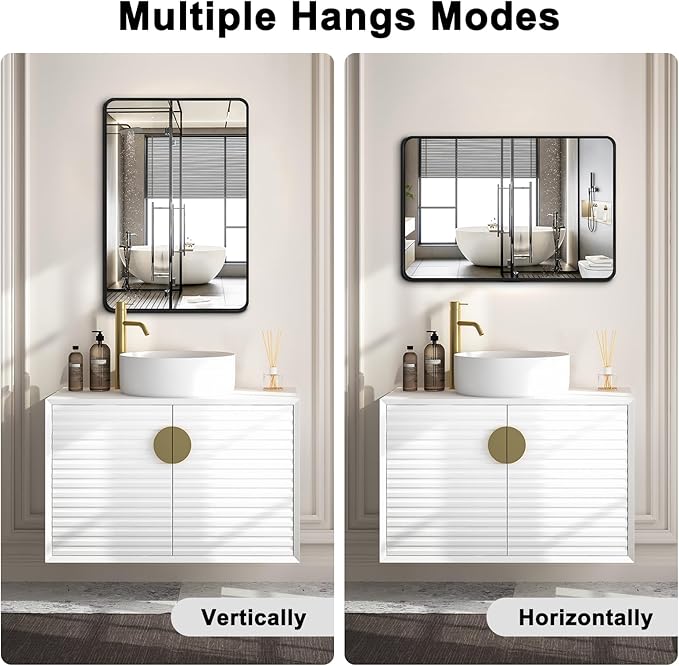 Bathroom Mirrors for Over Sink,1Pcs 20x30Inch Vanity Mirrors for Wall,Black Metal Frame Rectangle Mirrors for Bathroom Farmhouse Restroom,Hangs Horizontally or Vertically
