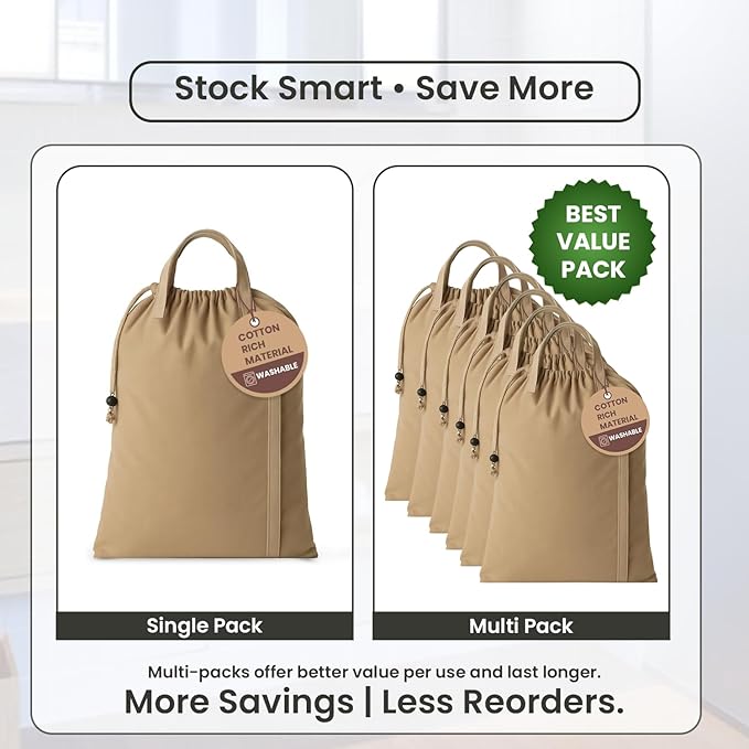 LFH Home Large Premium Cotton Canvas Laundry Bag with Drawstring and Handles Heavy Duty, Multi-Use, and Washable for Home, Travel, College or Storage 28x36 (Pack of 2)-Beige