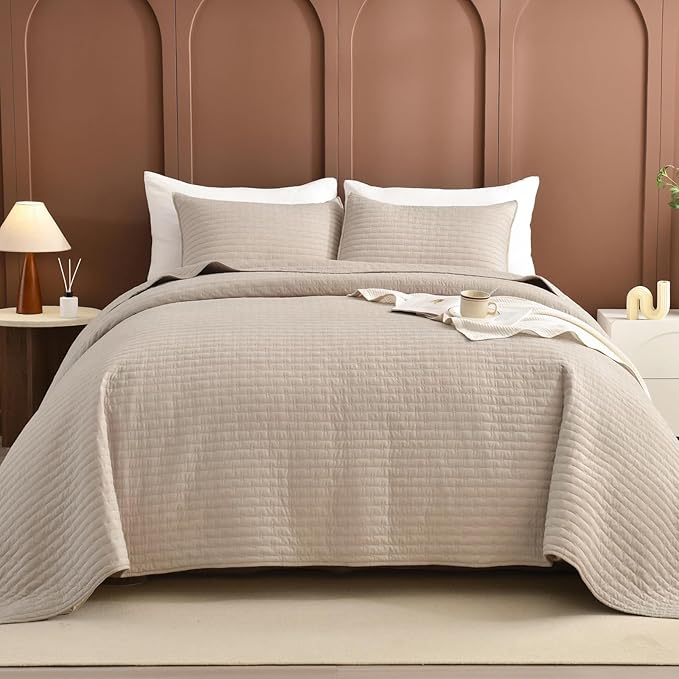 Sanracie Oversized Queen Quilt Bedspreads 102"*118", 100% Cotton Bedding Coverlet Queen Size Linen Colored Super Soft Large Cozy Cloud Bed Quilts Thin Comforter for All Season