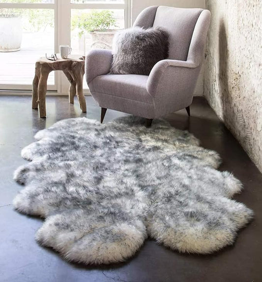HUAHOO Premium Genuine Sheepskin Rug White Grey Real Australia Sheepskin Natural Luxury Fluffy Lambskin Fur Area Rug Seat Covers for Kids Bedroom Sofa Chair Cover Quarto Pelt/4' x 6' Wolf Tip
