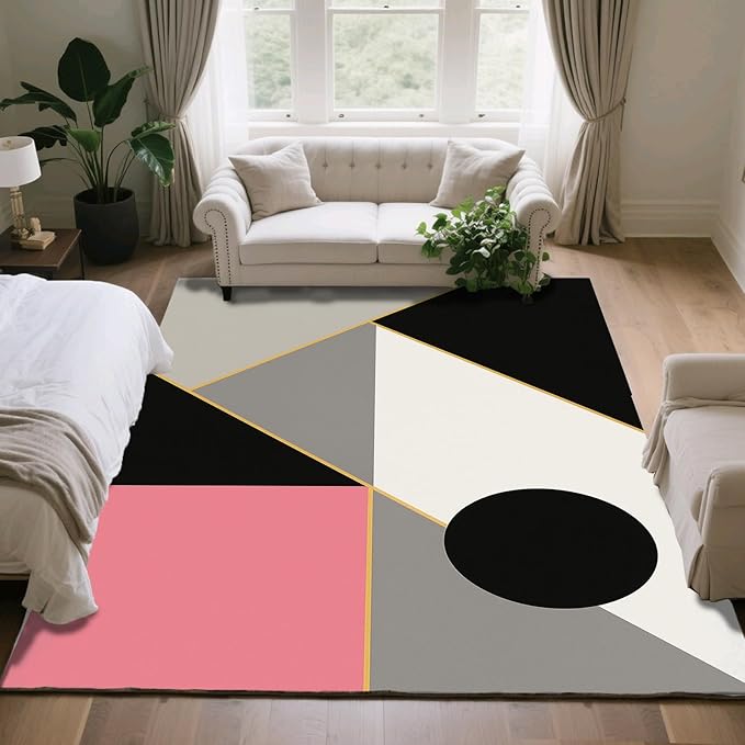 Abstract Geometry Rug - 8x10 Area Rugs, Modern Geometry Living Room Area Rugs, Minimalist Aesthetics Bedroom Rug, Washable & Non Slip Large Carpet Home Decor
