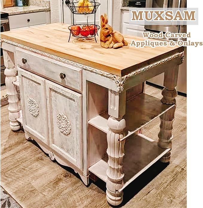MUXSAM 4Pcs Wood Carved Appliques Onlays, Unpainted Little Wooden Corners Flower Carvings Decals for Mirrors Cabinets Walls Doors Chests Dressers Night Stand DIY Artwork Project, 12x12cm/4.72"x4.72"