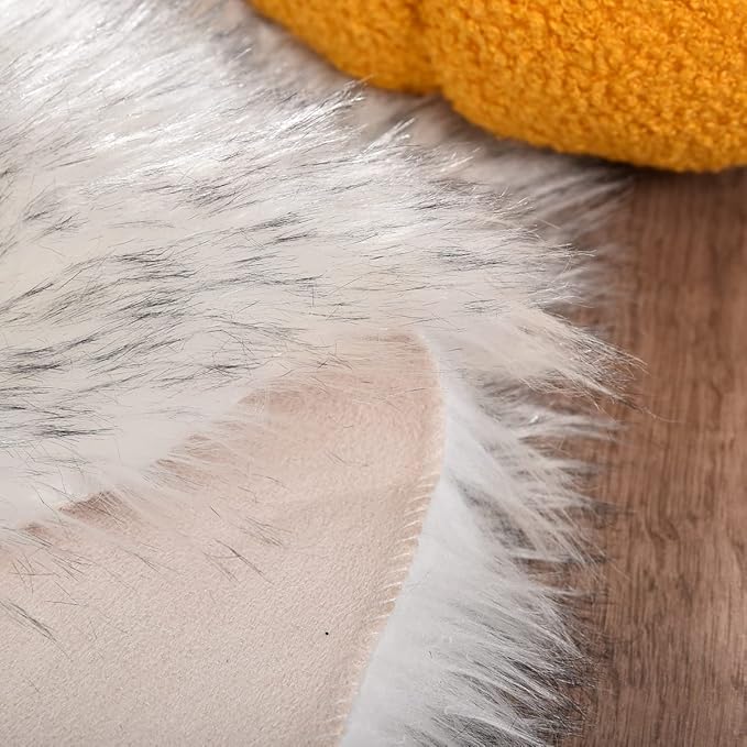 White and Grey Ultra Soft Faux Fur Shaggy Runner Rug 2x6 for Nursery Teen Room Dormitory Living Room Washable Furry Area Rug Décor