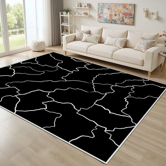 Abstract Rugs for Living Room - Modern Washable Area Rug, 3x4 Abstract Black and White Rug, Minimalist Rugs,Carpet Non Slip Home Decor